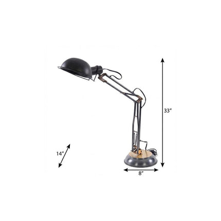 33" Black Metal Desk Table Lamp With Black Bowl Shade HomeRoots