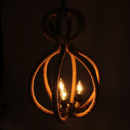 Natural and Black Iron and Rope Three Light Ceiling Light HomeRoots