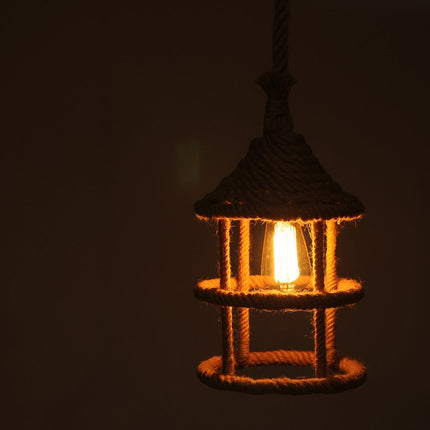 Beige and Black Iron and Rope Ceiling Light HomeRoots