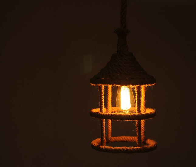 Beige and Black Iron and Rope Ceiling Light HomeRoots
