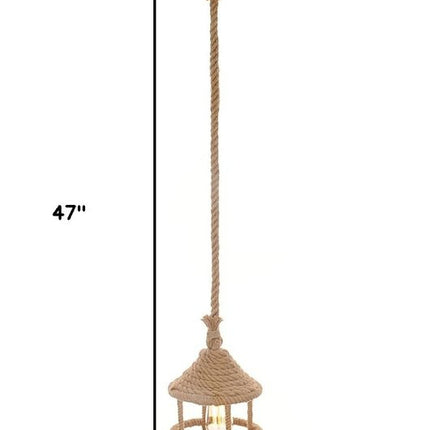 Beige and Black Iron and Rope Ceiling Light HomeRoots