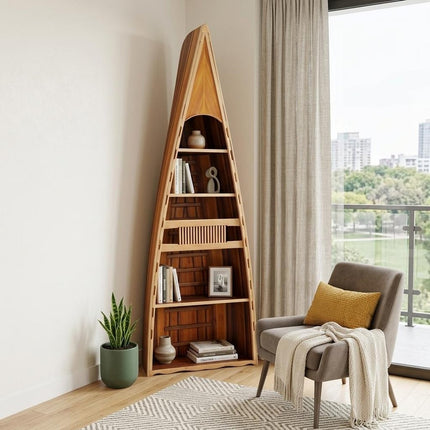 21" Wood Brown Solid Wood Six Tier Boat Bookcase HomeRoots