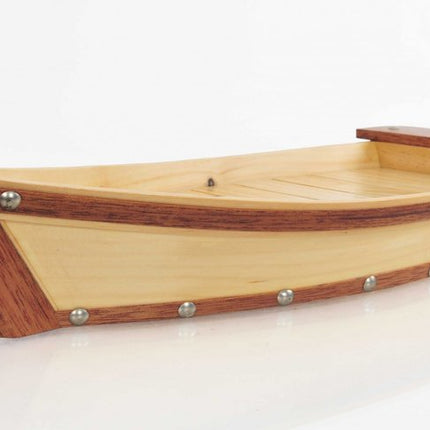 17" Natural and Brown Wood Sushi Boat Serving Tray HomeRoots