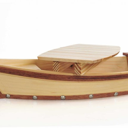 17" Natural and Brown Wood Sushi Boat Serving Tray HomeRoots