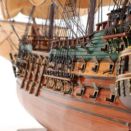 26" Brown Solid Wood Hand Painted Model Boat