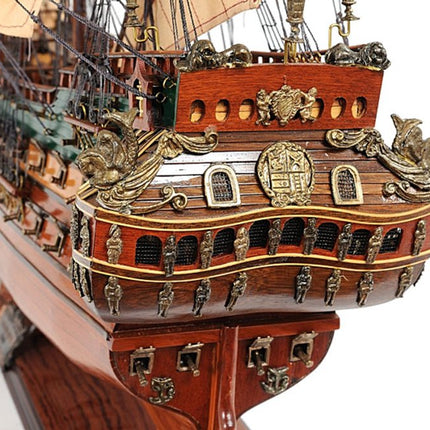26" Brown Solid Wood Hand Painted Model Boat