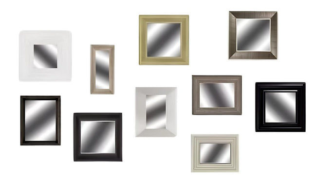 Set of Ten Brown And White Square And Rectangle Framed Mirror Set HomeRoots