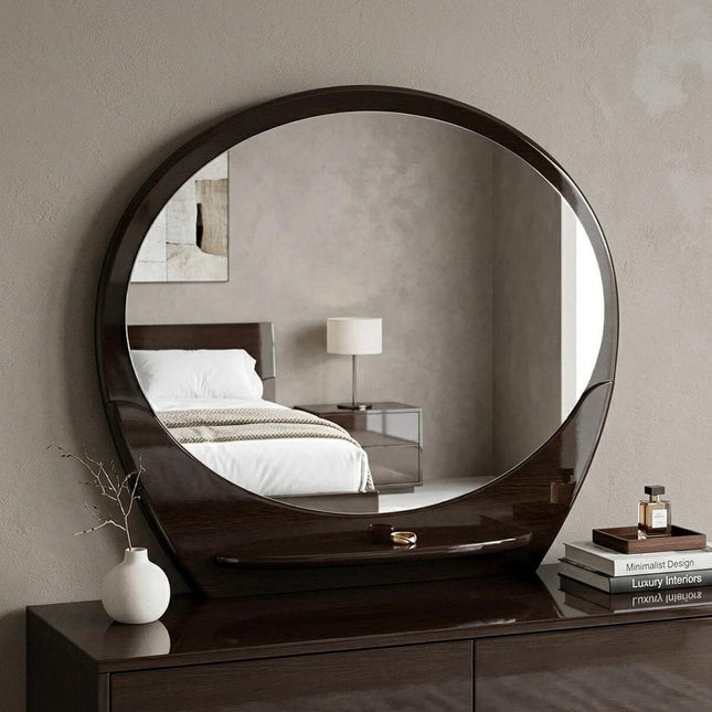 39" Brown Oval Wood Framed Mounted Dresser Mirror HomeRoots