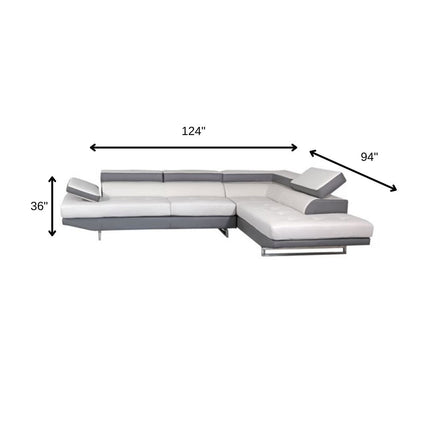 White Leather L Shaped Two Piece Corner Sectional HomeRoots