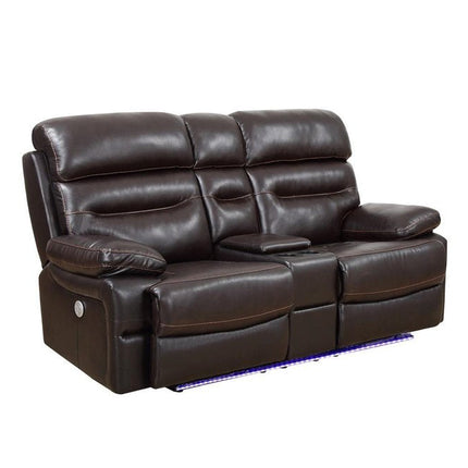 78" Brown Faux Leather Power Reclining Love Seat With Storage HomeRoots