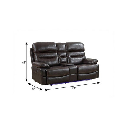 78" Brown Faux Leather Power Reclining Love Seat With Storage HomeRoots