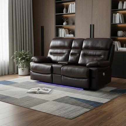 78" Brown Faux Leather Power Reclining Love Seat With Storage HomeRoots