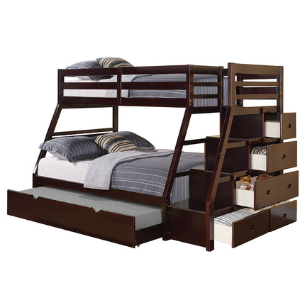ACME 37015 Jason Twin/Full Bunk Bed with Storage Ladder & Trundle, Espresso (1Set/4Ctn)