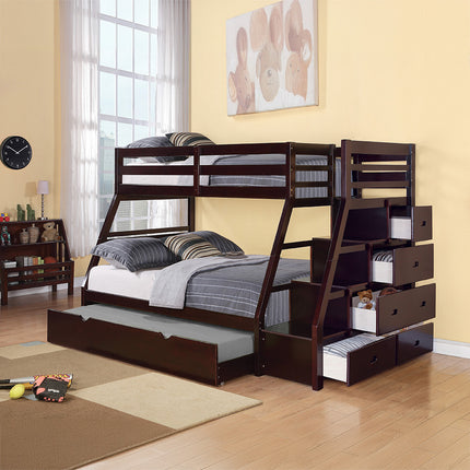 ACME 37015 Jason Twin/Full Bunk Bed with Storage Ladder & Trundle, Espresso (1Set/4Ctn)
