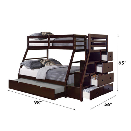 ACME 37015 Jason Twin/Full Bunk Bed with Storage Ladder & Trundle, Espresso (1Set/4Ctn)