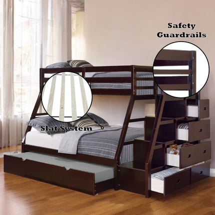 ACME 37015 Jason Twin/Full Bunk Bed with Storage Ladder & Trundle, Espresso (1Set/4Ctn)
