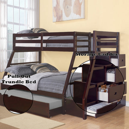 ACME 37015 Jason Twin/Full Bunk Bed with Storage Ladder & Trundle, Espresso (1Set/4Ctn)