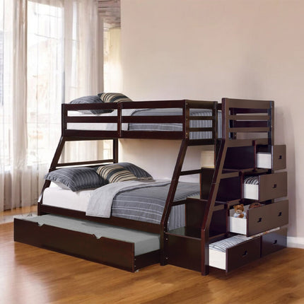 ACME 37015 Jason Twin/Full Bunk Bed with Storage Ladder & Trundle, Espresso (1Set/4Ctn)