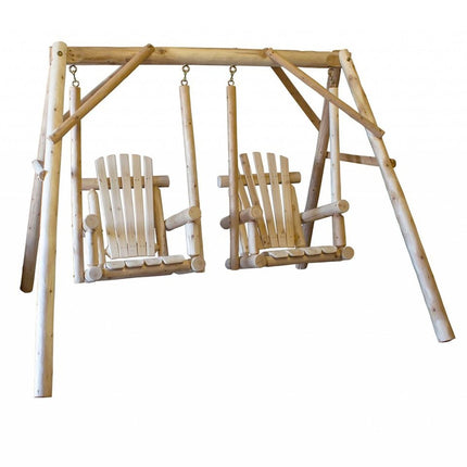 87" Natural Solid Wood Outdoor Double Swing Chair HomeRoots