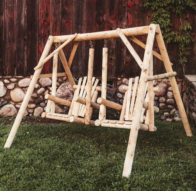 87" Natural Solid Wood Outdoor Double Swing Chair HomeRoots