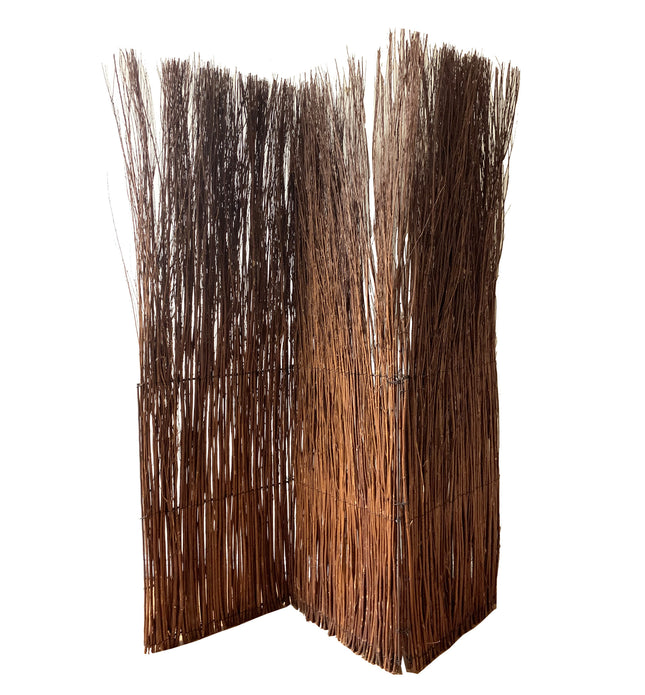 84" Brown Rattan Folding Three Panel Screen Room Divider