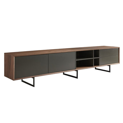 94" Gray Solid and Manufactured Wood Enclosed and Open Storage TV Stand HomeRoots