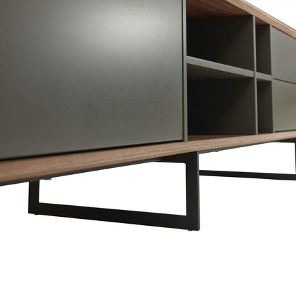 94" Gray Solid and Manufactured Wood Enclosed and Open Storage TV Stand HomeRoots
