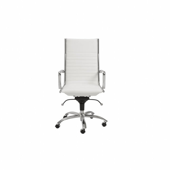 White and Silver Adjustable Swivel Faux Leather Rolling Conference Office Chair HomeRoots