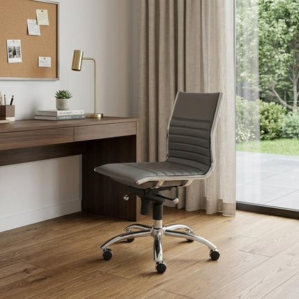 Gray and Silver Adjustable Swivel Faux Leather Rolling Conference Office Chair HomeRoots