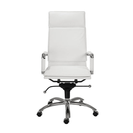 White and Silver Adjustable Swivel Faux Leather Rolling Executive Office Chair HomeRoots