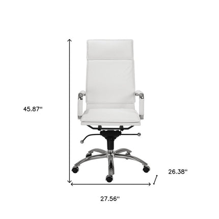 White and Silver Adjustable Swivel Faux Leather Rolling Executive Office Chair HomeRoots
