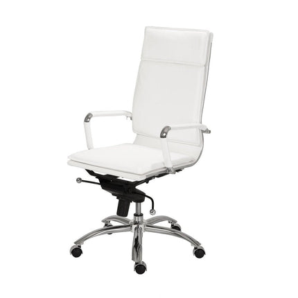 White and Silver Adjustable Swivel Faux Leather Rolling Executive Office Chair HomeRoots