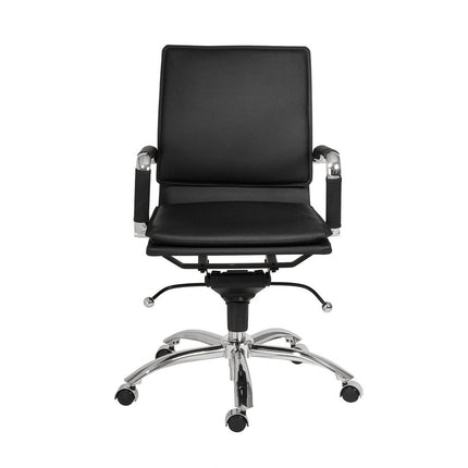 Black and Silver Adjustable Swivel Faux Leather Rolling Conference Office Chair HomeRoots