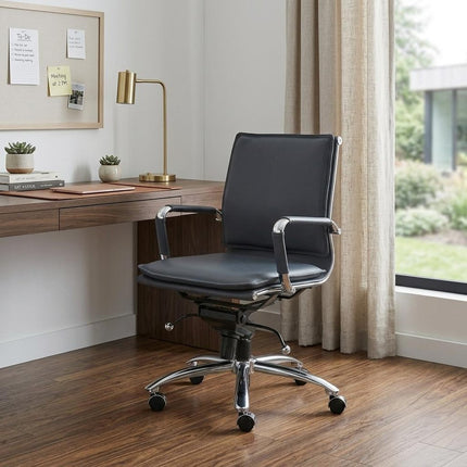 Blue and Silver Adjustable Swivel Faux Leather Rolling Conference Office Chair HomeRoots