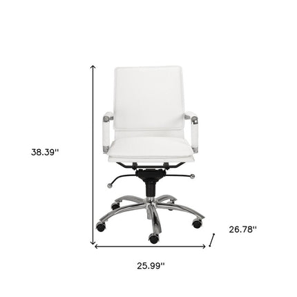 White and Silver Adjustable Swivel Faux Leather Rolling Conference Office Chair HomeRoots