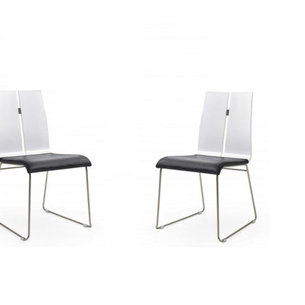 Set of Two Black and Silver Upholstered Faux Leather Dining Side Chairs HomeRoots