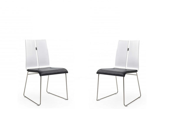 Set of Two Black and Silver Upholstered Faux Leather Dining Side Chairs HomeRoots