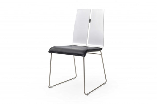 Set of Two Black and Silver Upholstered Faux Leather Dining Side Chairs HomeRoots