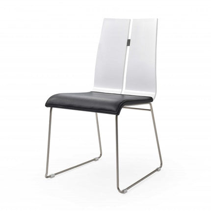 Set of Two Black and Silver Upholstered Faux Leather Dining Side Chairs HomeRoots