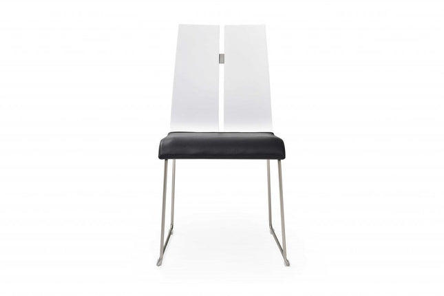 Set of Two Black and Silver Upholstered Faux Leather Dining Side Chairs HomeRoots