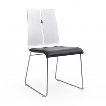Set of Two Black and Silver Upholstered Faux Leather Dining Side Chairs HomeRoots