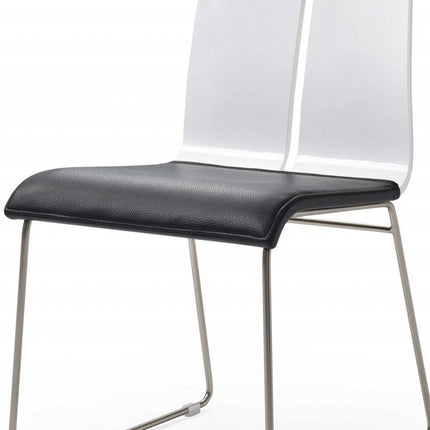 Set of Two Black and Silver Upholstered Faux Leather Dining Side Chairs HomeRoots