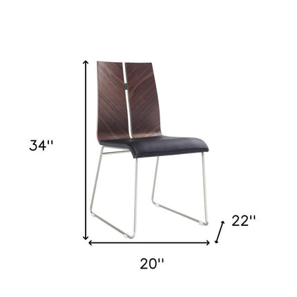Set of Two Black and Silver Upholstered Faux Leather Dining Side Chairs HomeRoots