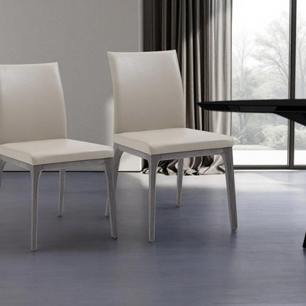 Set of Two Taupe and Gray Upholstered Faux Leather Dining Side Chairs HomeRoots