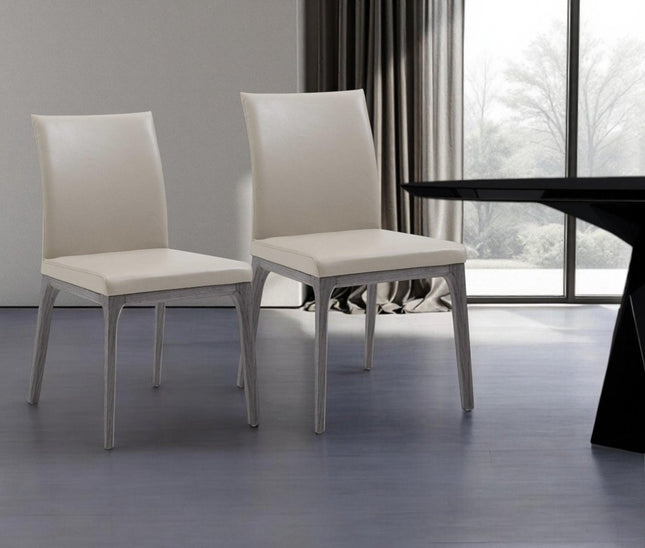 Set of Two Taupe and Gray Upholstered Faux Leather Dining Side Chairs HomeRoots