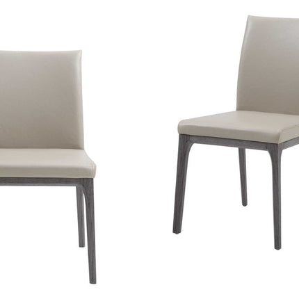 Set of Two Taupe and Gray Upholstered Faux Leather Dining Side Chairs HomeRoots