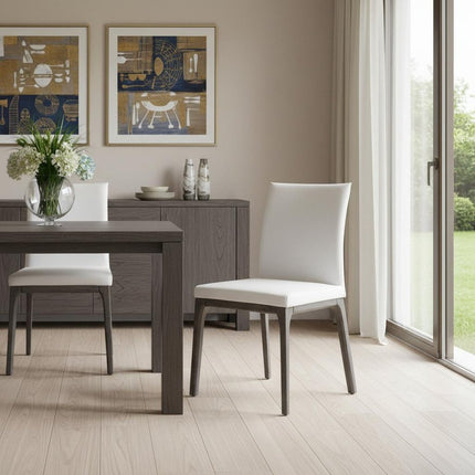Set of Two White and Gray Upholstered Faux Leather Dining Side Chairs