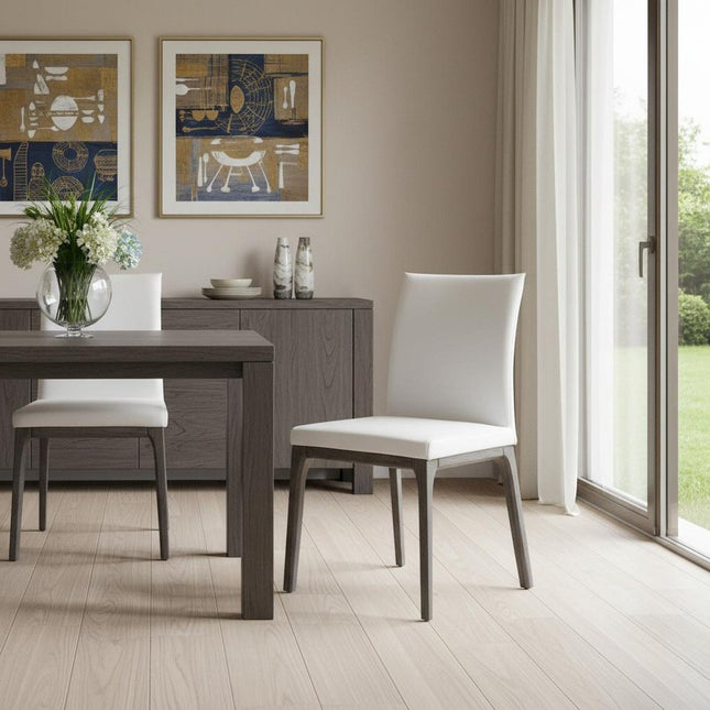 Set of Two White and Gray Upholstered Faux Leather Dining Side Chairs HomeRoots