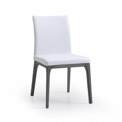 Set of Two White and Gray Upholstered Faux Leather Dining Side Chairs