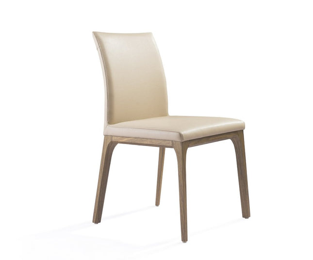 Set of Two Taupe and Brown Upholstered Faux Leather Dining Side Chairs HomeRoots